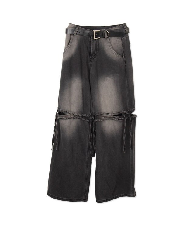 WEGO スリットダメージルーズデニム ブラック