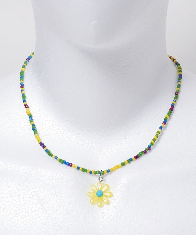 WEGO Lフラワーカラービーズネックレス イエロー