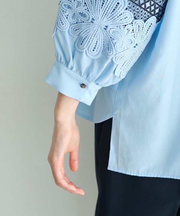 YECCA VECCA レース切替スキッパーブラウス Blue