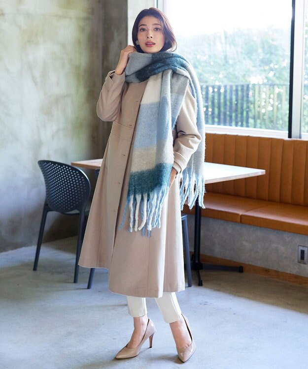 Tiaclasse 大判チェックシャギーマフラー ブルー