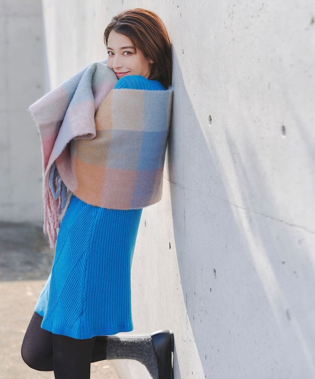 Tiaclasse 大判チェックシャギーマフラー ピンク