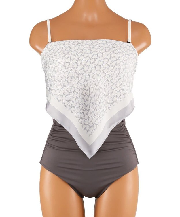 San-ai Resort（三愛水着楽園） 【ナチュラルシェイプスイム　ライト】　スカーフ風ノンワイヤービキニ　9M・11L　【San-ai Resort（サンアイリゾート）】 ホワイト×グレー