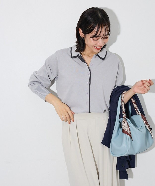 Green Parks ここちニット衿付き配色プルオーバー Gray