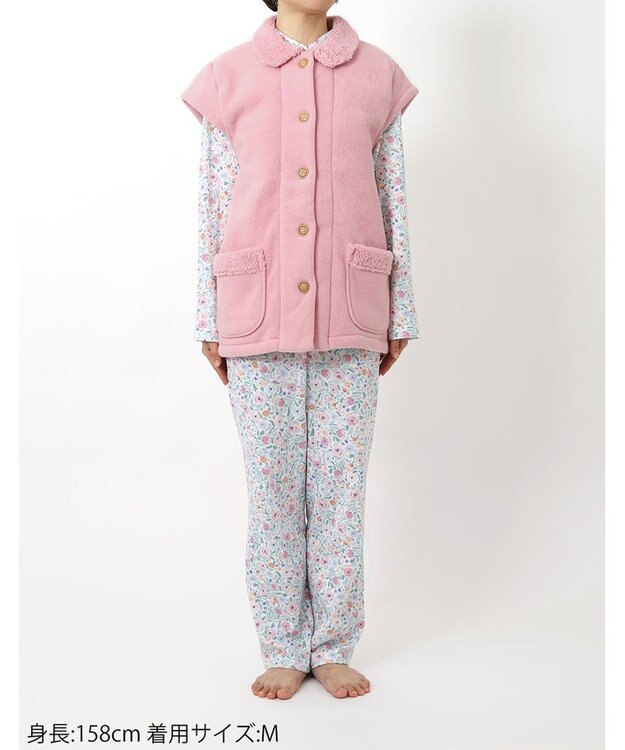 Wing ベスト 3分袖 ショート丈(腰付近) フリース素材 ボア使用(裏側) 保温性 あたたかい 前開きタイプ レディース EX2070 ウイング／ワコール ピンク