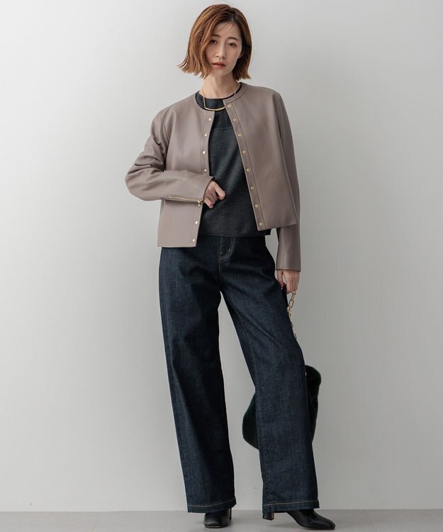 23区 S ラムレザー ノーカラージャケット トープ系