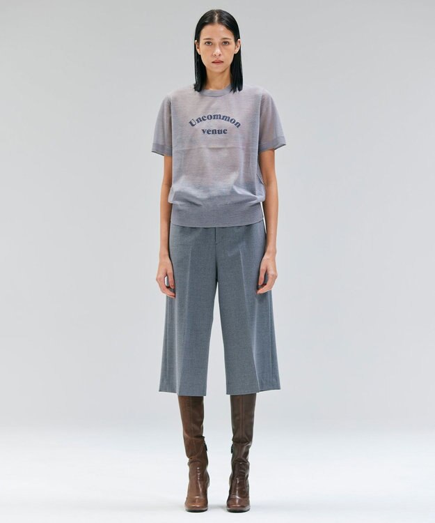 BEIGE， 【洗える・GLOW 10月号掲載】CADDO / シアーウールメッセージロゴＴニット Md.Gray