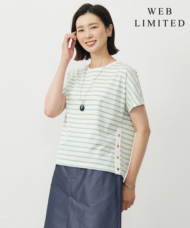 J.PRESS LADIES 【WEB限定カラーあり・洗える】ULTIM天竺ボーダー カットソー 【WEB限定カラー】オフ×ライトグリーンボーダー系