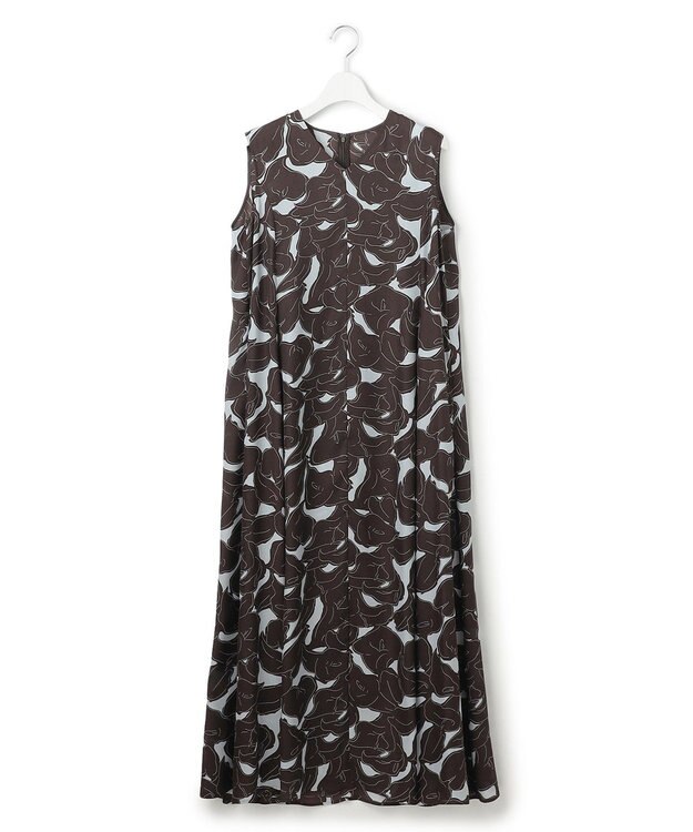23区 【洗える】Ratti フラワーアートプリント ワンピース ダークブラウンxグレー