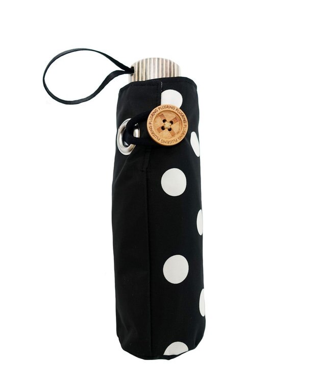 +RING プラスリング レディース向け 晴雨兼用 折傘 BLK/DOT T1335 黒