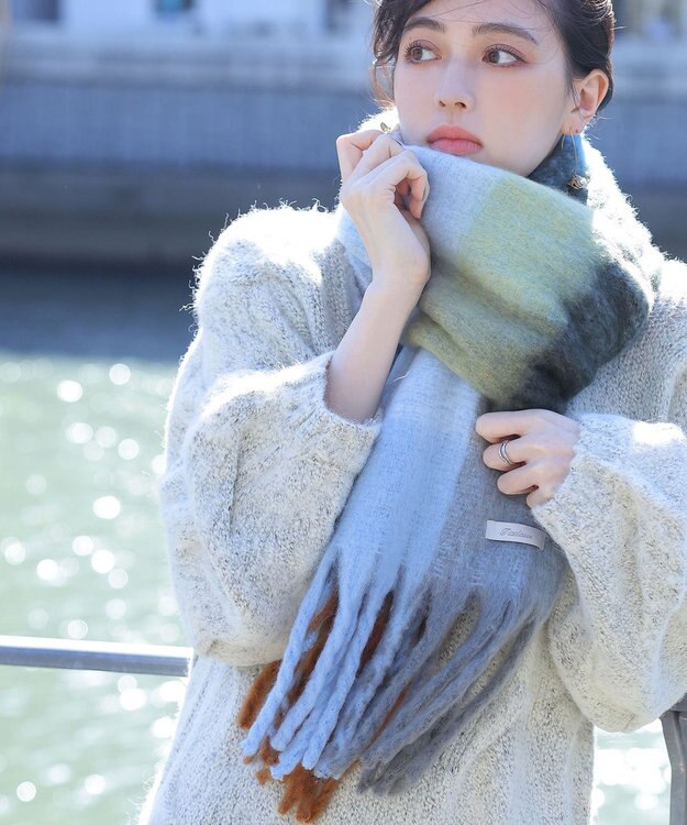 Tiaclasse 大判チェックシャギーマフラー キャメル