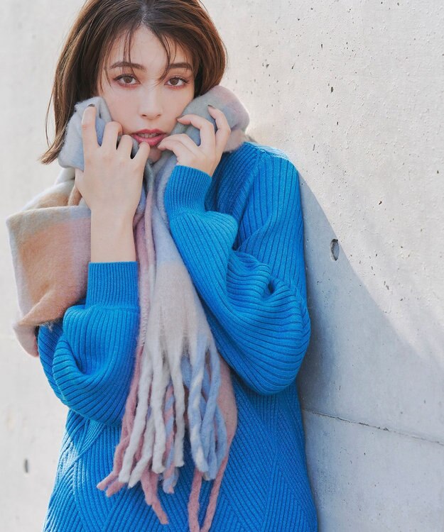 Tiaclasse 大判チェックシャギーマフラー ピンク