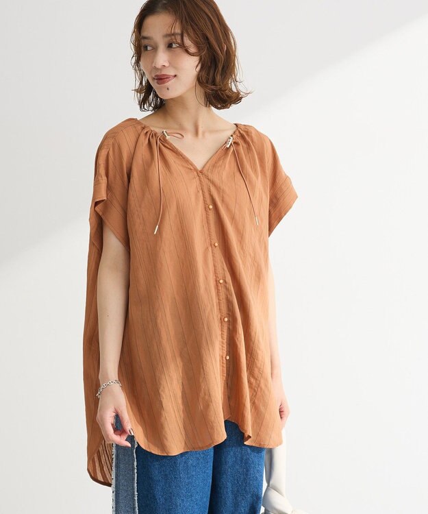 Green Parks ドロストネックフレンチスリーブブラウス Terracotta