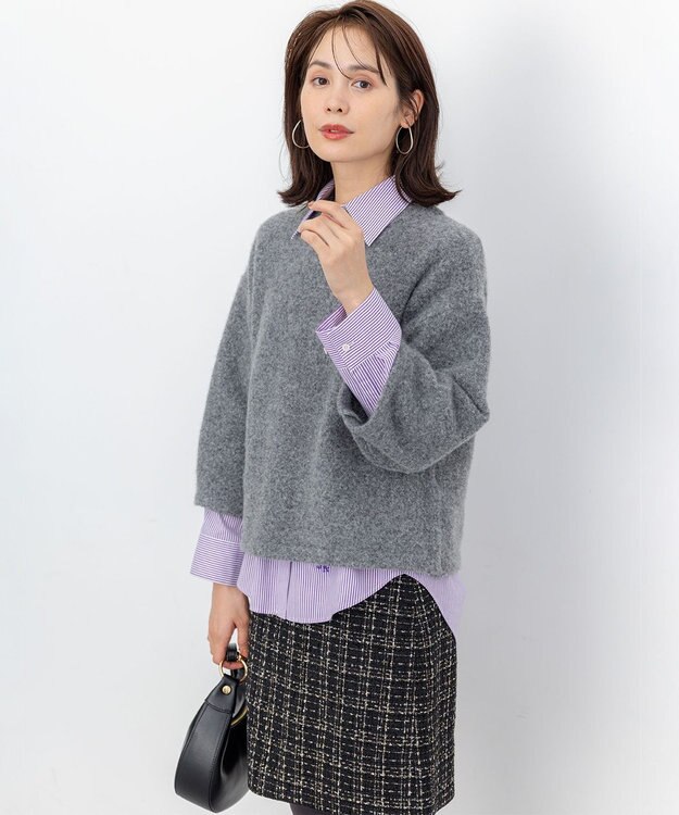 組曲 S 【加藤ローサさん着用】コットンタッチシャーティングボウタイ付き シャツ パープル系1