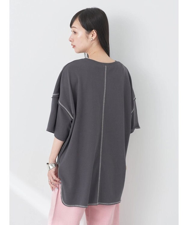 earth music&ecology 配色ステッチチュニックＴ Charcoal Gray