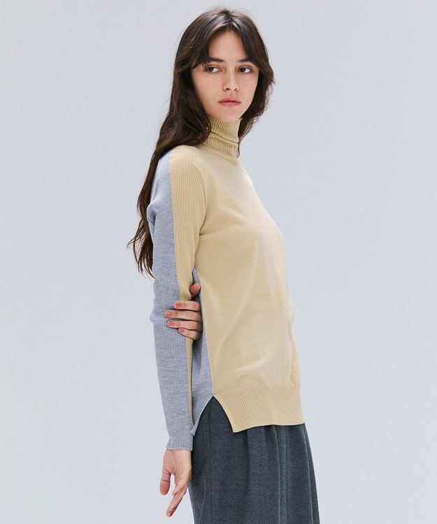 BEIGE， 【洗える・VERY NaVY12月号掲載】LA MONNAIE / バイカラーウールタートルニット Mustard × L.Gray