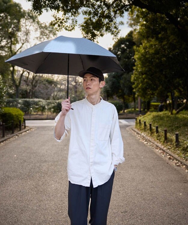 AURORA 【WEB限定】 ストライプ晴雨兼用傘（折りたたみ傘） サックス