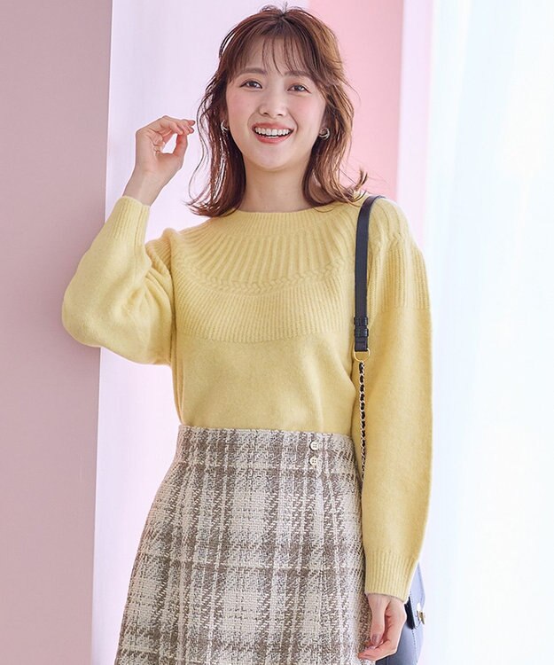 ANY SIS L 【洗える】ソフトタッチ求心 ニット ハニーイエロー