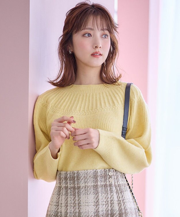 ANY SIS L 【洗える】ソフトタッチ求心 ニット ハニーイエロー