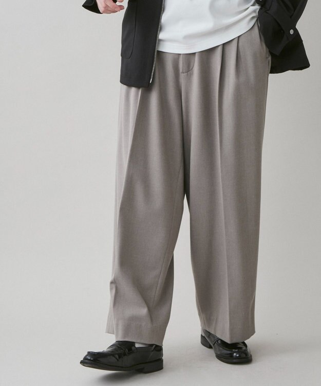 WEGO 起毛TR ワイドストレートスラックス 杢グレー