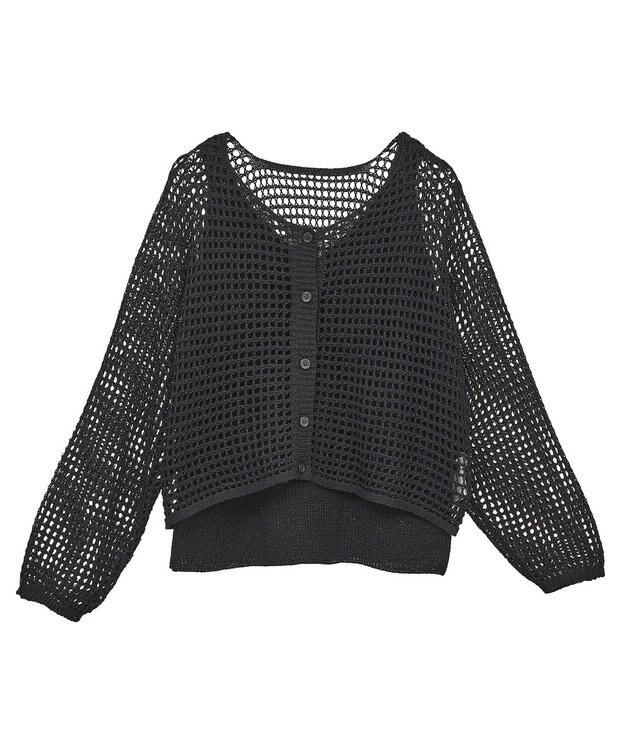 earth music&ecology ＳＥＴ２点メッシュニットカーディガン＋ビスチェ Black