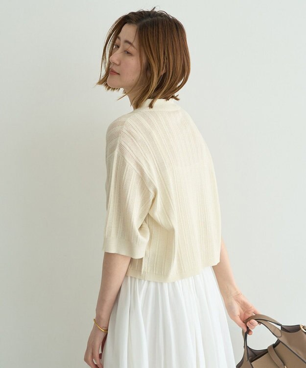 YECCA VECCA ストライプメッシュニットカーディガン Ivory