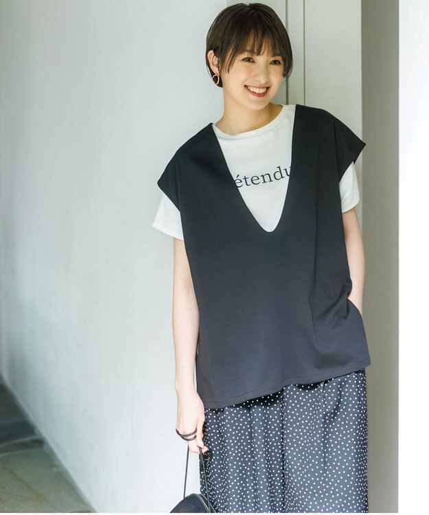 ANY L 【洗濯機可/接触冷感/UVカット】Ｖネックチュニック ブラック