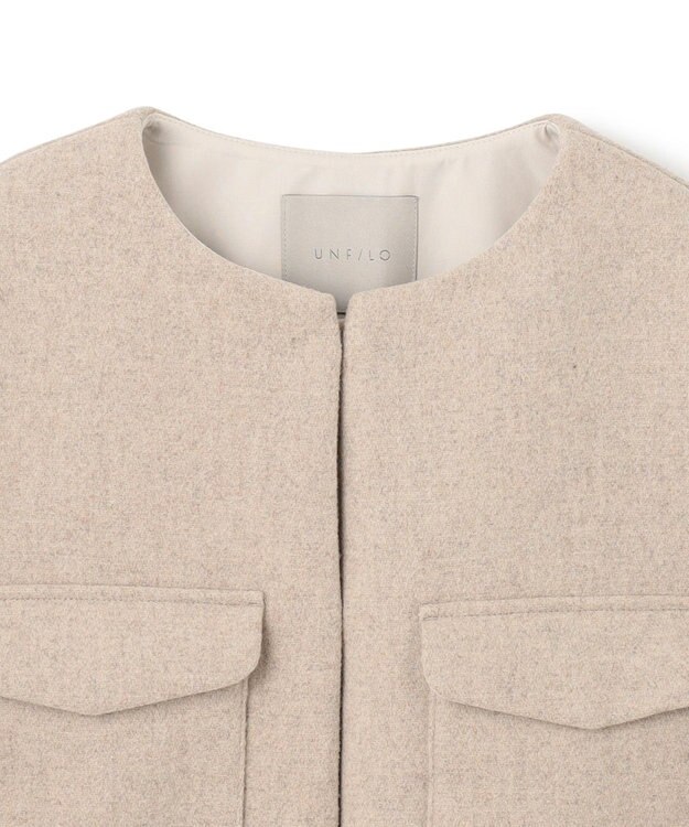 UNFILO ウールブレンド ノーカラーコート グレージュ