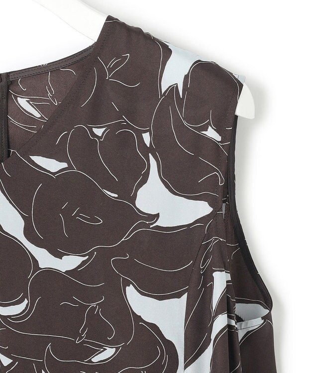 23区 【洗える】Ratti フラワーアートプリント ワンピース ダークブラウンxグレー