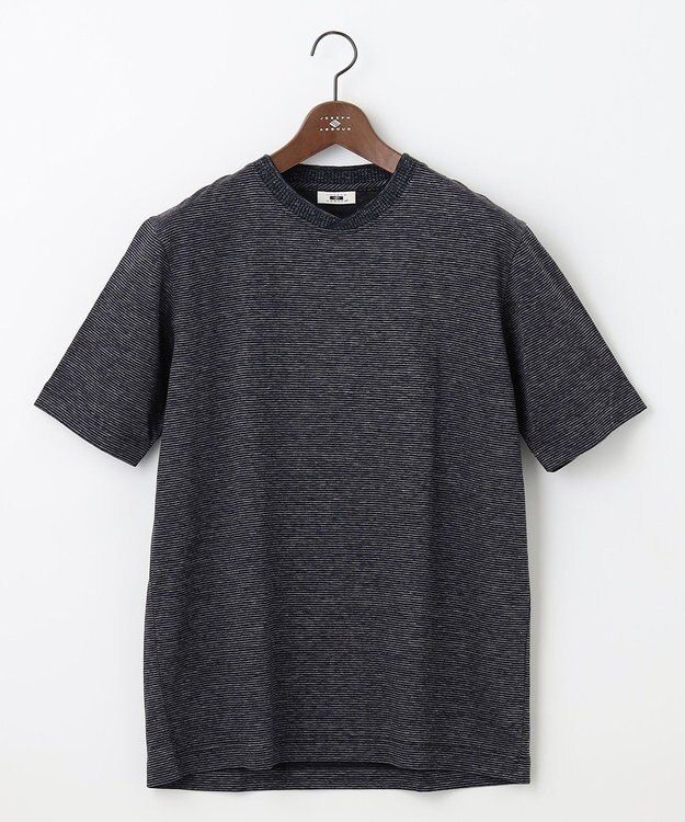 JOSEPH ABBOUD 【リネン素材/清涼感/吸水速乾】リネン天竺ボーダー Ｔシャツ ネイビー系1