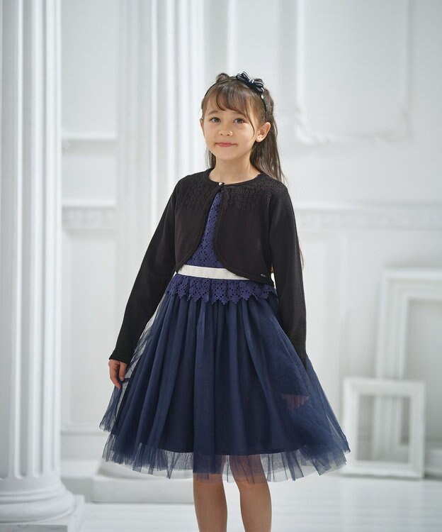組曲 KIDS 【150-160㎝】フラワーレース ドレス ネイビー系