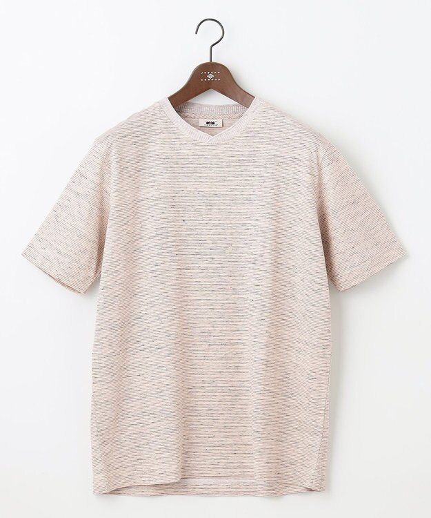 JOSEPH ABBOUD 【リネン素材/清涼感/吸水速乾】リネン天竺ボーダー Ｔシャツ ベージュ系1