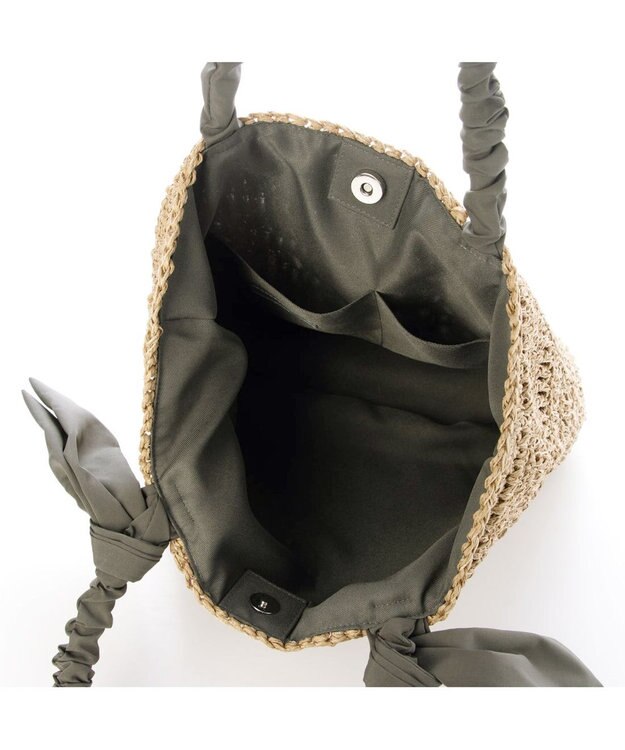 UNBILLION カシュカシュ cachecache / 下がりリボン柄編みトート カゴバッグ GY