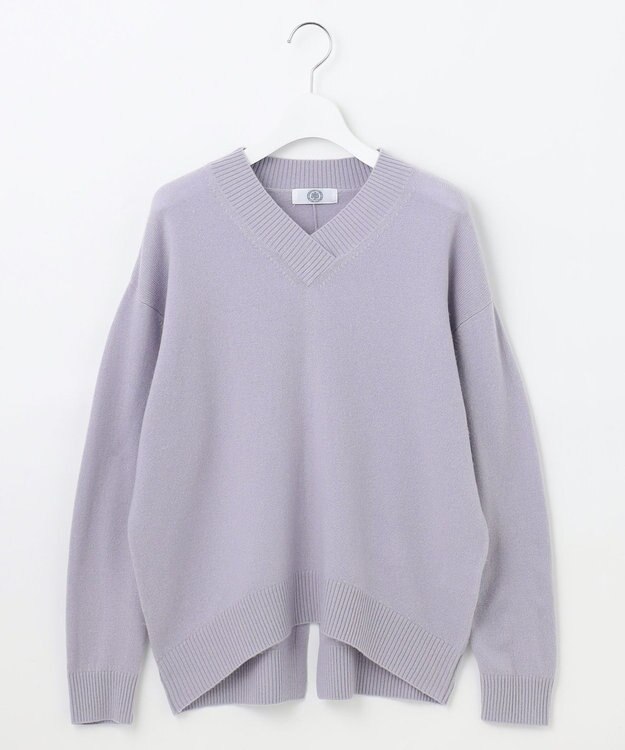 J.PRESS LADIES L 【洗える】CASHMERE BLEND Vネック ニット ふじ色系