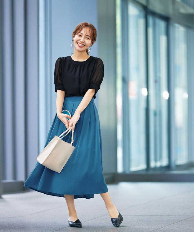 Tiaclasse 【洗える】ドビーシフォンパフスリーブブラウス ブラック