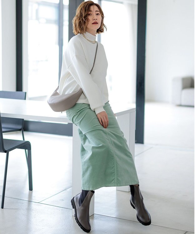 23区 【洗える】23区DENIM ベルベットストレッチ Aライン スカート ミント系