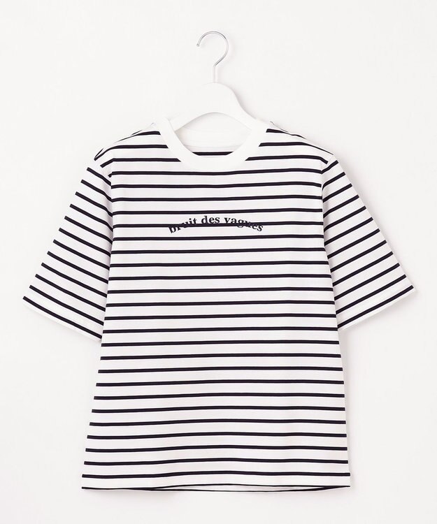 自由区 【WEB限定カラーあり・洗える】ロゴ刺繍 Tシャツ [WEB限定]オフ×ネイビーボーダー