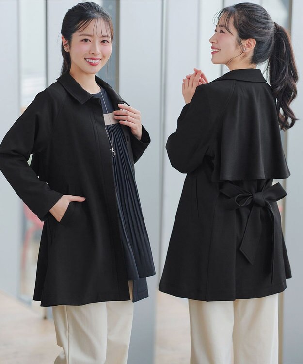 Tiaclasse ステンカラーフレアミドルコート ブラック