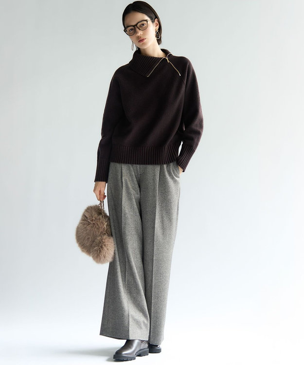 23区 S ラメミックスツイード タック ワイド パンツ モノトーン系