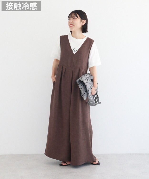 Green Parks 接触冷感麻調ゆったりサロペット Brown