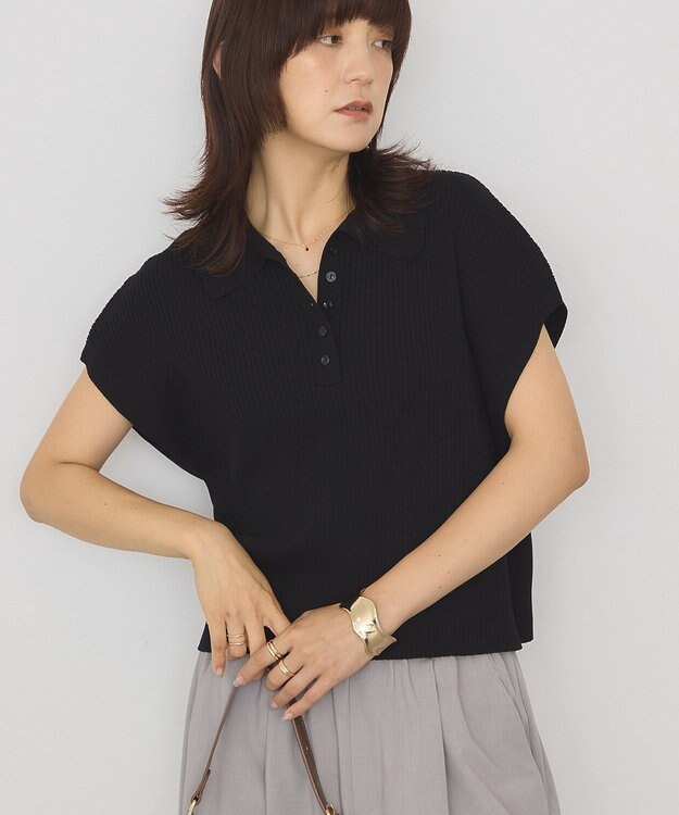 AMERICAN HOLIC フレンチスリーブリブニットポロ Black