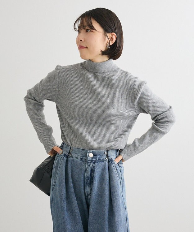 Green Parks チクチクしないリブタートルニットプルオーバー Gray Mixture