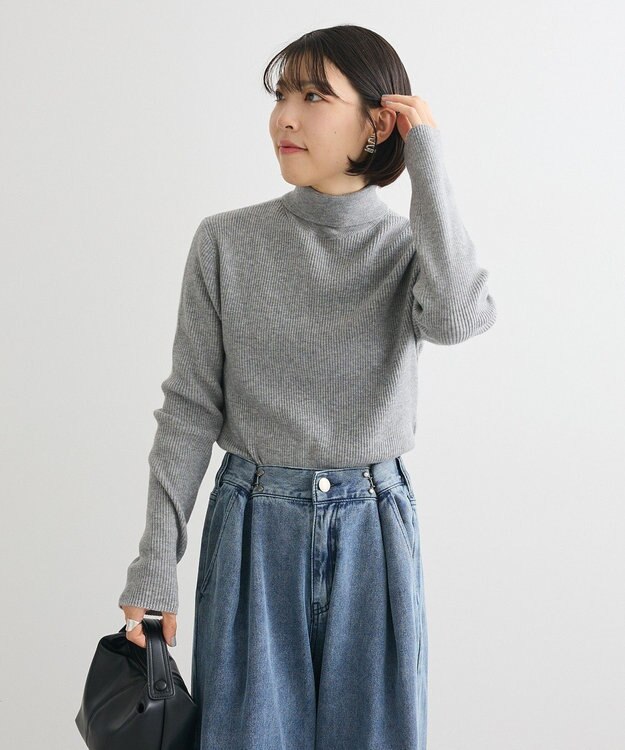 Green Parks チクチクしないリブタートルニットプルオーバー Gray Mixture