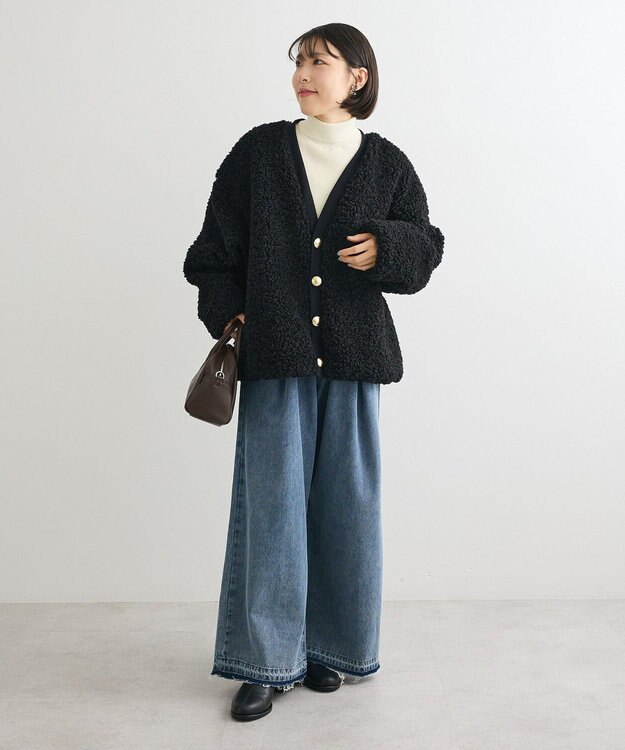 Green Parks チクチクしないリブタートルニットプルオーバー Ecru