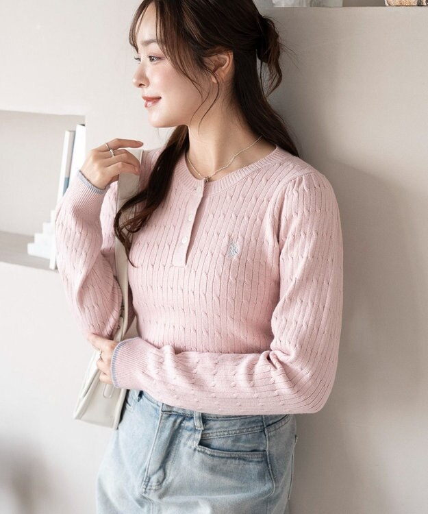 WEGO 【WEB限定/25年秋冬新作】別注USPOLOヘンリーネックニットPO ライトピンク