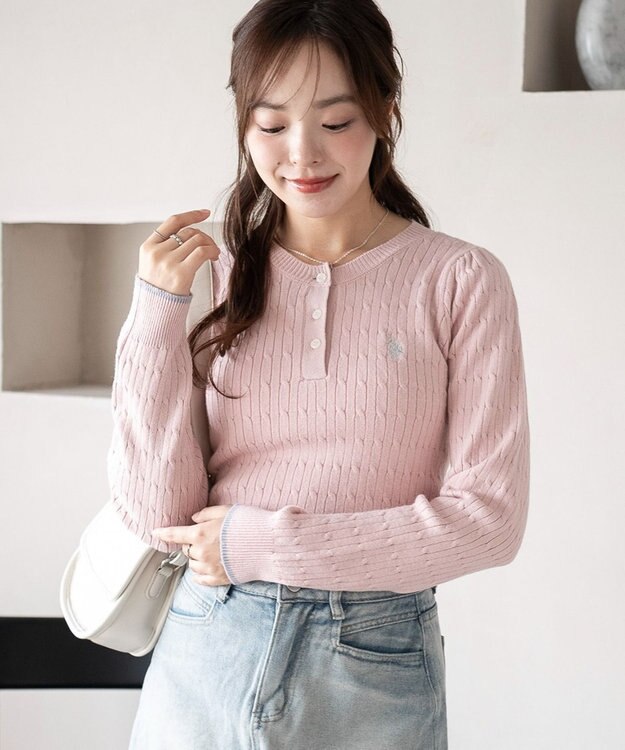 WEGO 【WEB限定/25年秋冬新作】別注USPOLOヘンリーネックニットPO ライトピンク