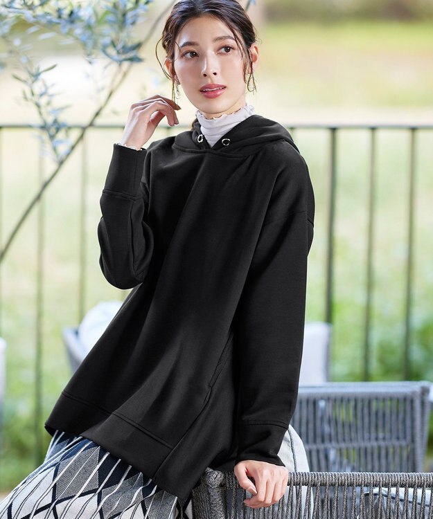 Tiaclasse 【洗える】バックフレアダンボールパーカー ブラック