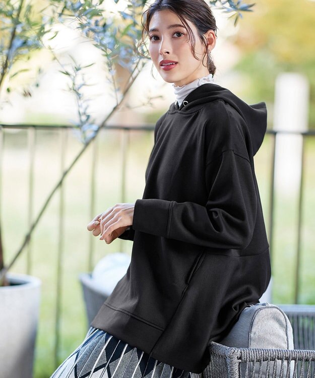 Tiaclasse 【洗える】バックフレアダンボールパーカー ブラック