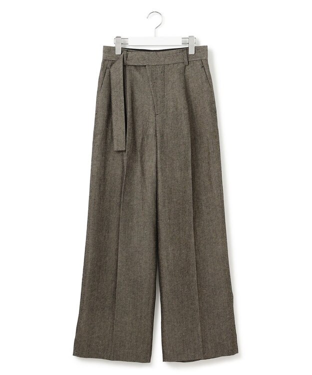 23区 【GOLD LABEL】ウールリネンツイル ワイドパンツ ダークブラウン系
