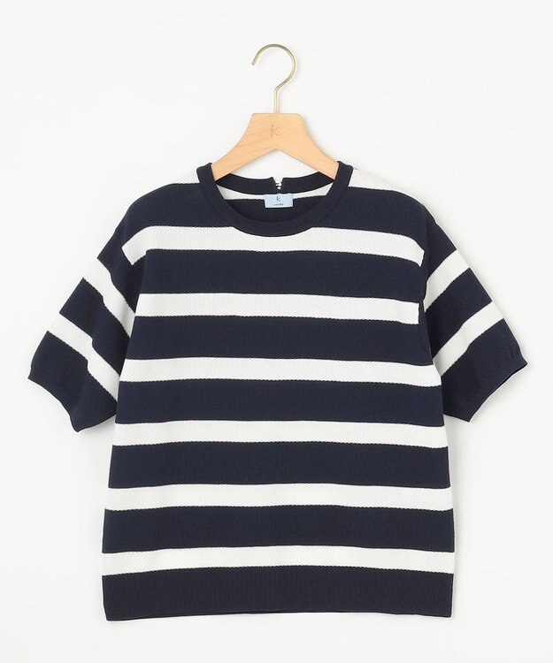 組曲 L カノコニットＴシャツ ネイビーボーダー系1