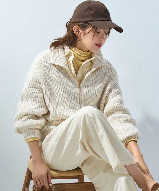 23区 L 【洗える】スパンコールバルキー ダブルジップ ニットブルゾン アイボリー系